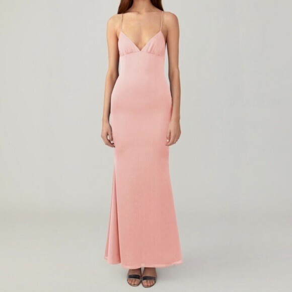 NWT Fame and Partners Trine Gown Prom Maxi Dress Matte Satin Dusty Rose Pink 2 - Picture 3 of 11